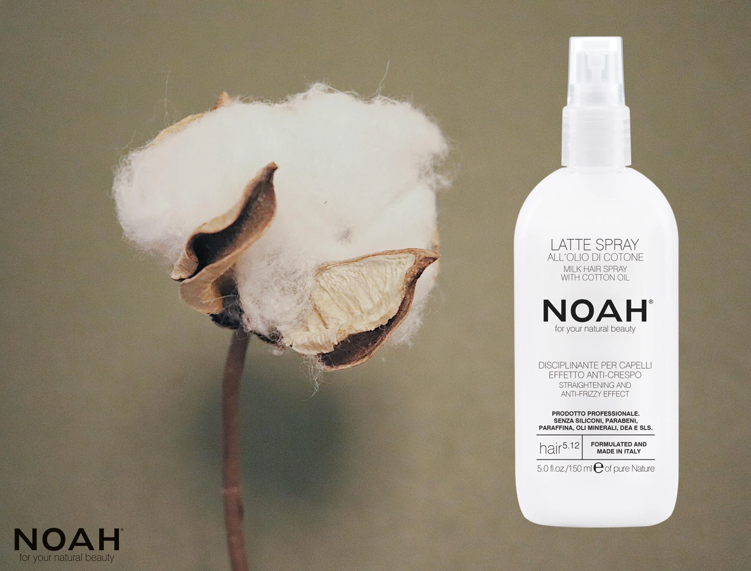 Noah 5.12. Milk Plaukų lakas With Cotton Oil Plaukų pienelis, apsaugantis nuo vėlimosi, 150 ml