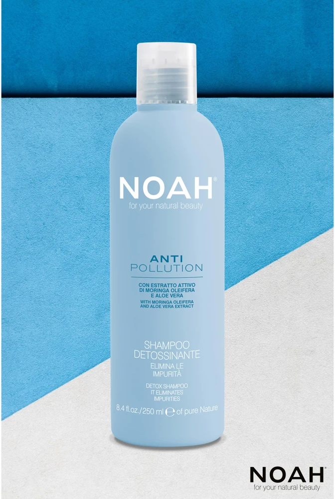 Noah Anti Pollution Detox Šampūnas Valomasis-drėkinamasis šampūnas su alijošiaus ir aliejinės moringos ekstraktais, 250 ml