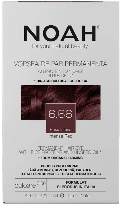 Noah Permanent Hair Colour Permanent Hair Dye 6.66 Intense Raudona, 140 ml