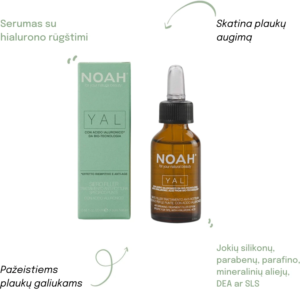 Noah YAL Anti-Breaking Filler Serum Atkuriamasis hialurono serumas lūžinėjantiems ir pažeistiems plaukams, 20 ml