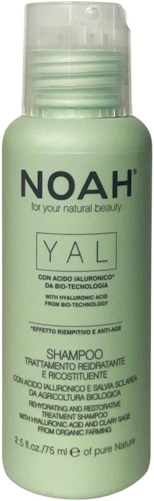 Noah YAL Rehydrating & Restorative Treatment Šampūnas Atkuriamasis drėkinantis šampūnas su hialurono rūgštimi ir šalaviju, 75 ml