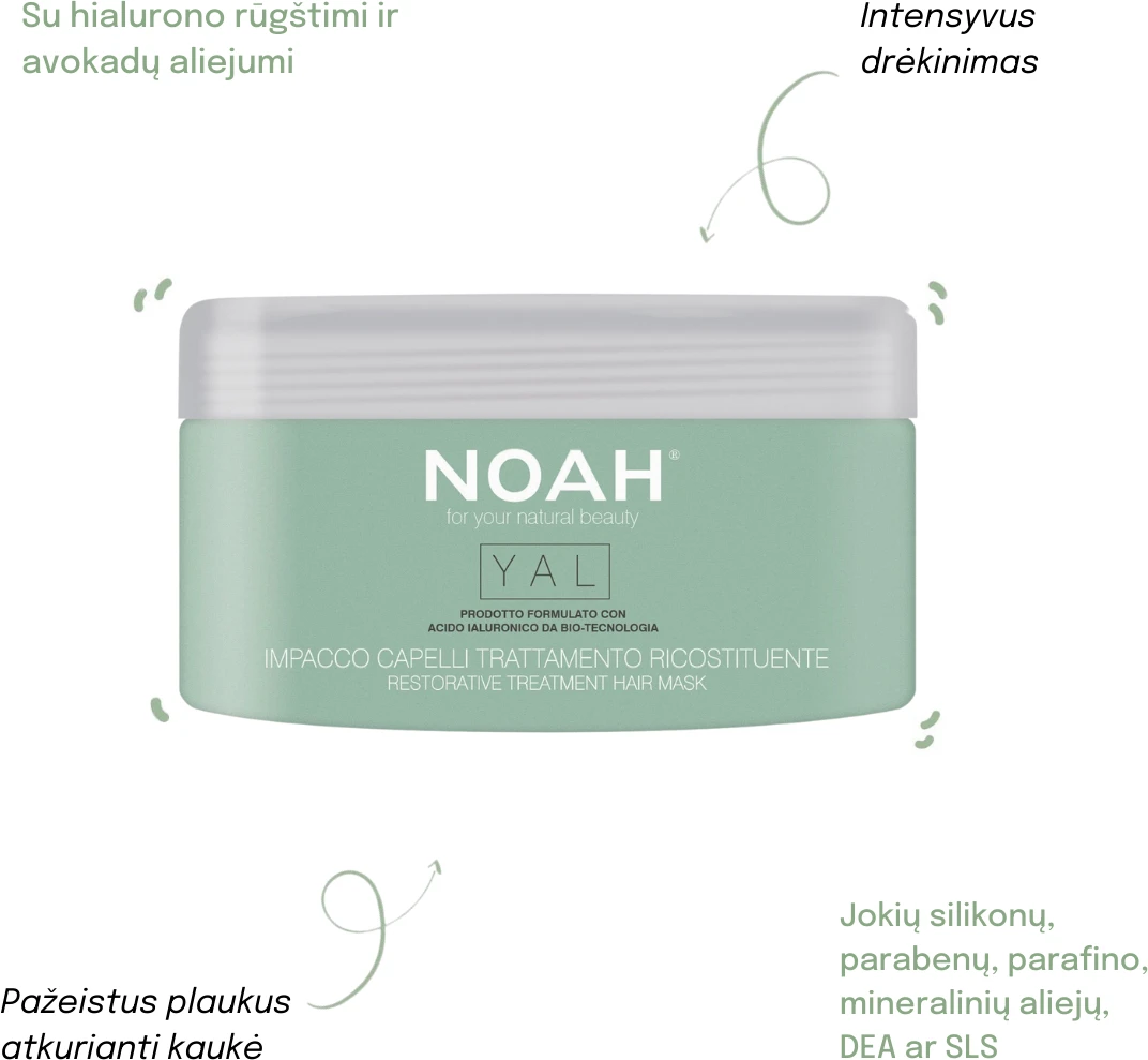 Noah YAL Restorative Treatment Hair Mask Atkuriamojo poveikio plaukų kaukė su hialuronu, 200 ml