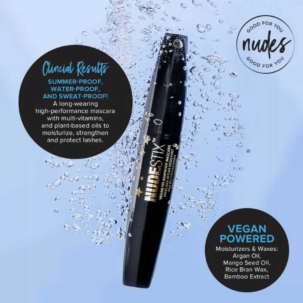 Nudestix Vandeniui atsparus blakstienų tušas Vegan Splashproof Blakstienų tušas Juodas 12 ml