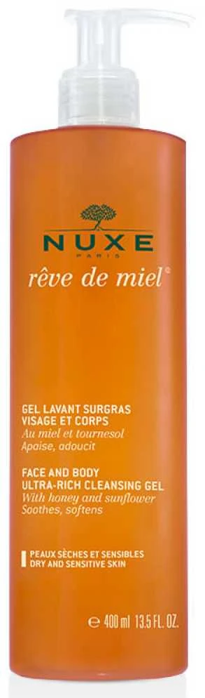 Nuxe Ypač tirštos konsistencijos veido ir kūno valomoji želė „Rêve de Miel® Face and body ultra-rich cleansing gel“, 400 ml