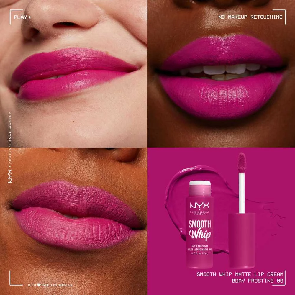NYX Matiniai skysti lūpų dažai Smooth Whip, 4 ml, spalva - Bday Frosting