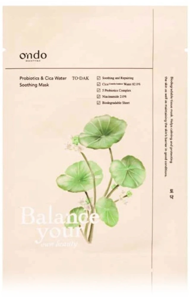 Ondo Beauty 36.5 TO-DAK Probiotics & Cica Vanduo Soothing Mask raminanti lakštinė veido kaukė, 25 g