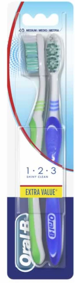 "Oral-B Shiny Clean" dantų šepetėlis vidutinis 2 vienetai