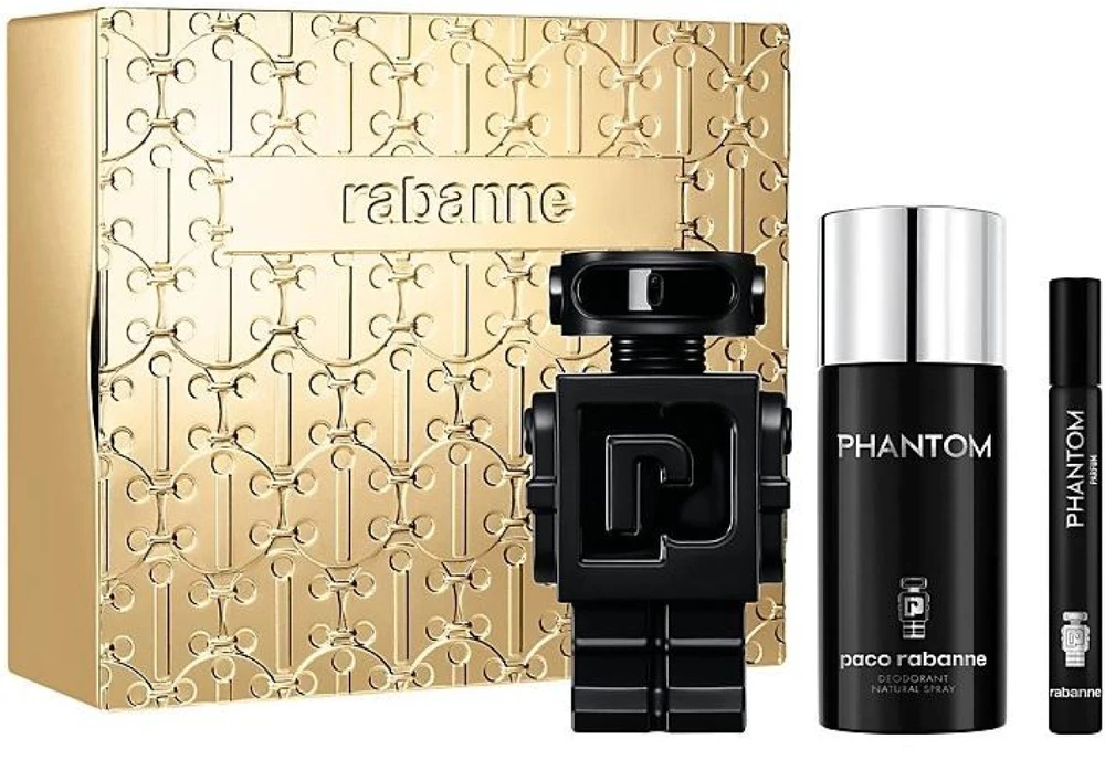 Paco Rabanne Phantom rinkinys vyrams (PP kvepalai, 100 ml + dezodorantas, 150 ml + PP kvepalai, 10 ml)