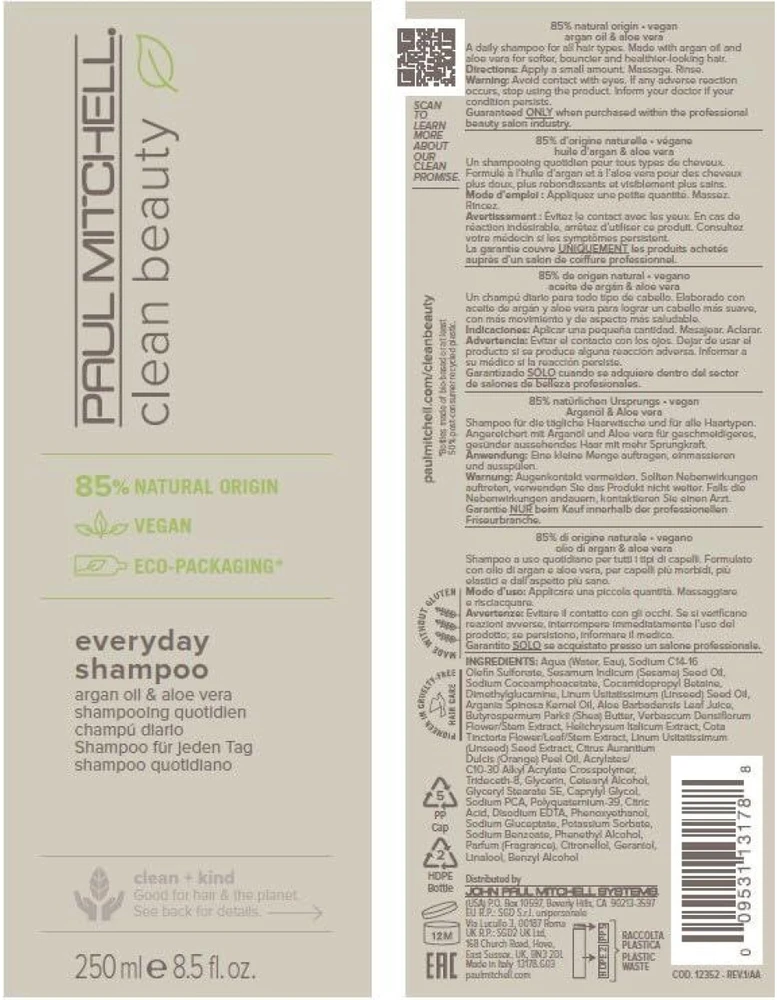 Paul Mitchell CLEAN BEAUTY Everyday Šampūnas kasdienis plaukų šampūnas, 250 ml