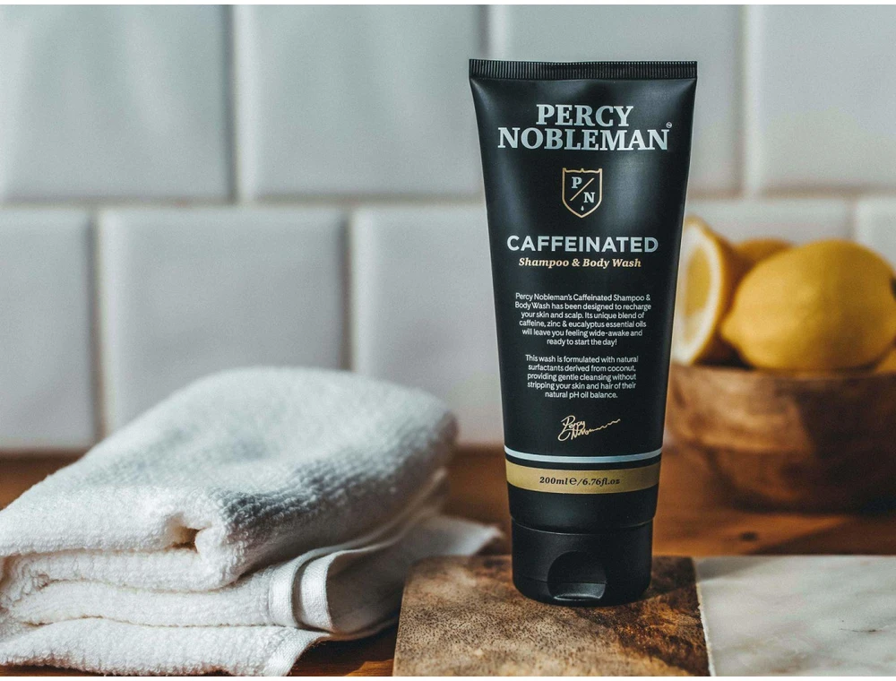 Percy Nobleman Coffeinated Šampūnas and Kūno prausiklis Šampūnas ir kūno prausiklis su kofeinu, 200 ml