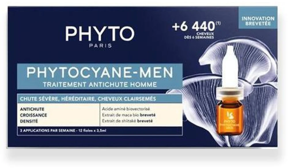 Phyto Phytocyane Anti-Hair Loss Treatment for Men for Severe Hair Loss 12V priemonė nuo plaukų slinkimo vyrams, 3.5 ml x 12