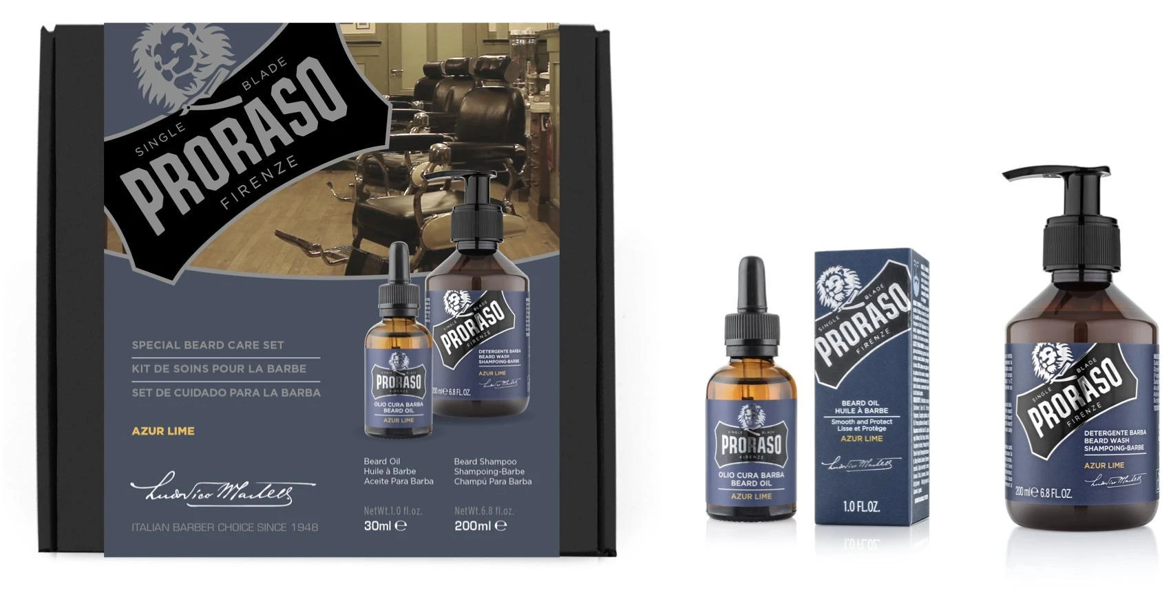 Barzdos priežiūros rinkinys Proraso Duo Pack Azur Lime Beard Oil & Shampoo, 1vnt