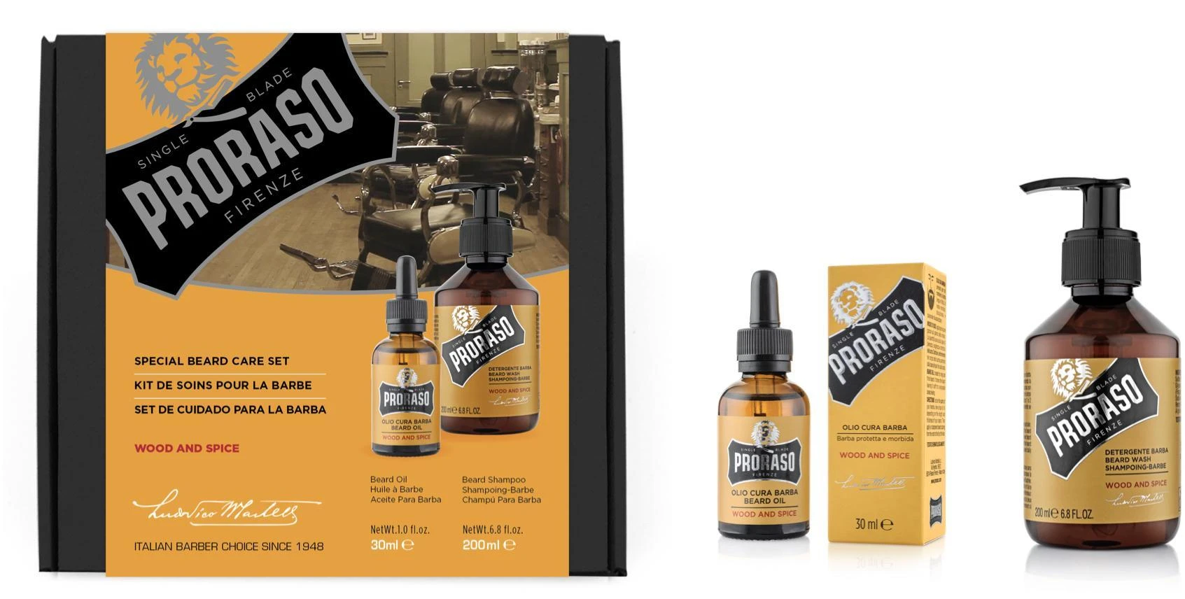 Barzdos priežiūros rinkinys Proraso Duo Pack Wood & Spice Beard Oil & Shampoo, 1vnt