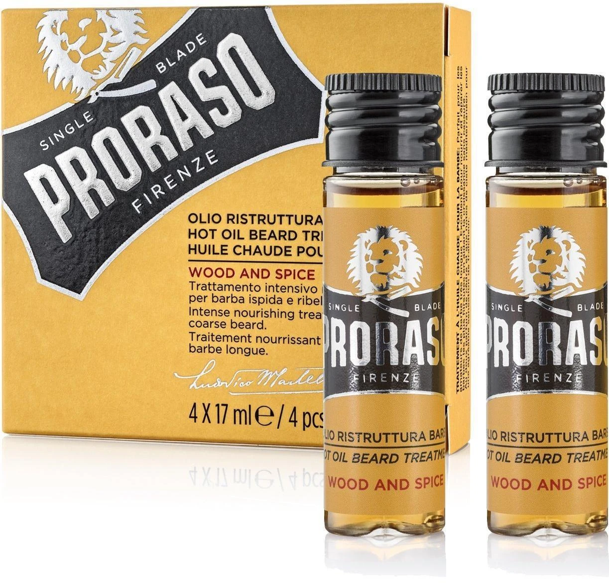 Proraso Wood & Spice Karštas aliejus barzdos priežiūrai, 4x17 ml