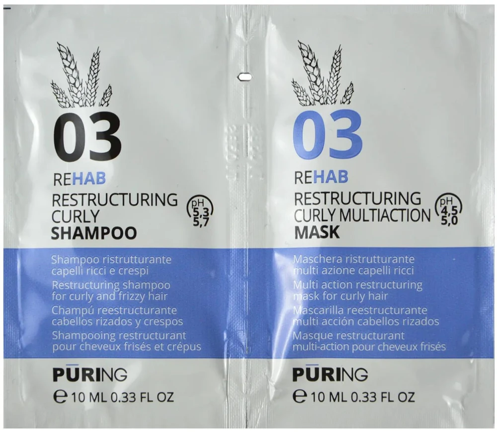 PURING 03 Rehab Restructuring Skirtas garbanotiems plaukams Šampūnas + Mask 10+, 10 ml