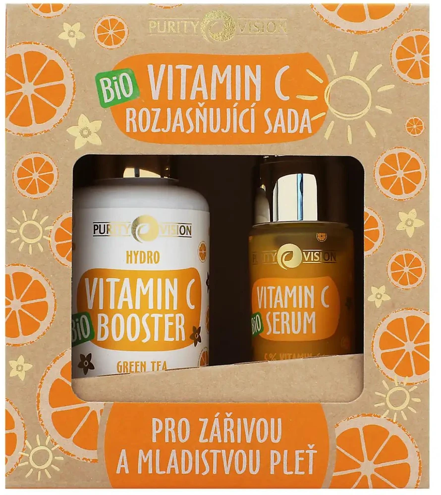 Purity Vision Bio Vitamin C SET skaistinantis veido odos priežiūros rinkinys (Booster, 100 ml + serumas, 30 ml)