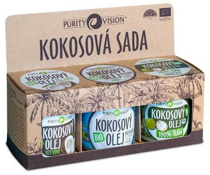 Purity Vision kokosų rinkinys (neapdorotas kokosų aliejus, pirmo spaudimo kokosų aliejus, bekvapis kokosų aliejus)