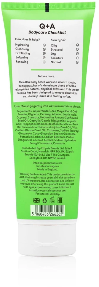 Q+A AHA Exfoliator Body Scrub kūno šveitiklis su AHA rūgštimi, 50 ml