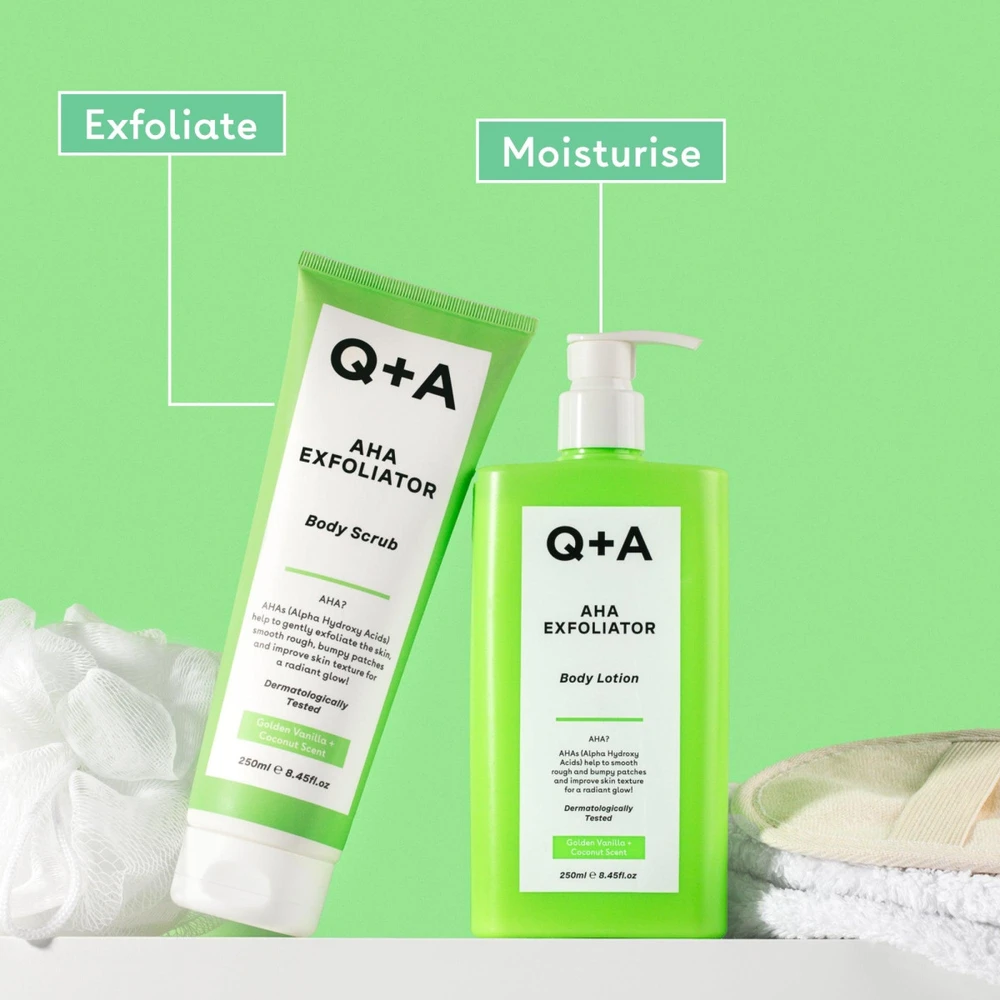 Q+A AHA Exfoliator Body Scrub kūno šveitiklis su AHA rūgštimi, 50 ml