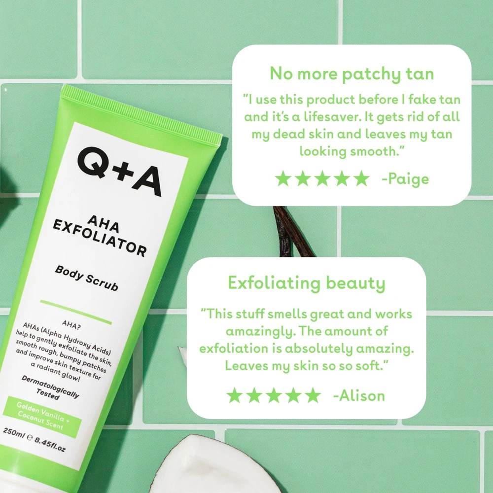 Q+A AHA Exfoliator Body Scrub kūno šveitiklis su AHA rūgštimi, 50 ml