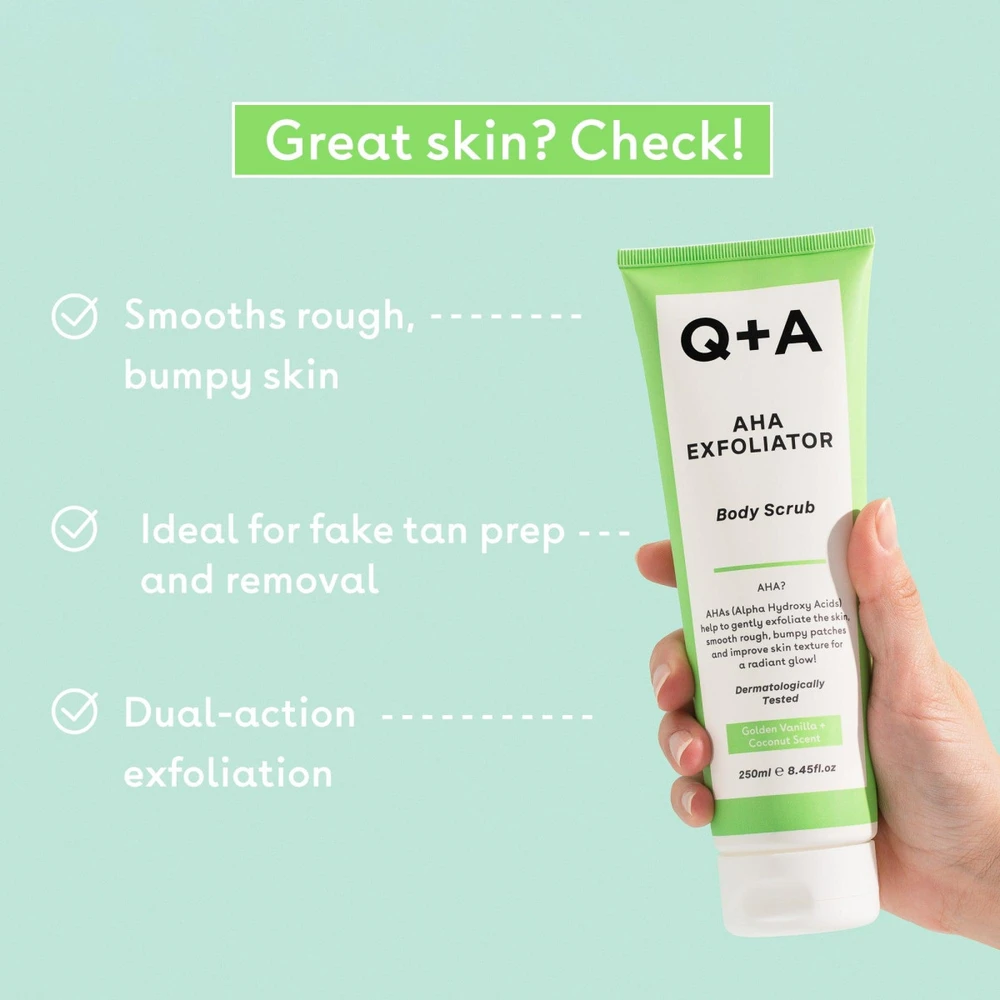Q+A AHA Exfoliator Body Scrub kūno šveitiklis su AHA rūgštimi, 50 ml