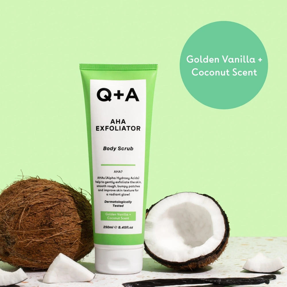 Q+A AHA Exfoliator Body Scrub kūno šveitiklis su AHA rūgštimi, 50 ml