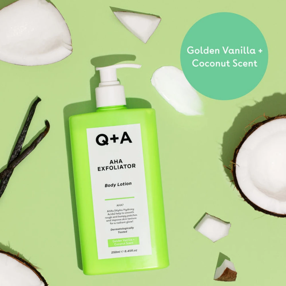 Q+A AHA Exfoliator Losjonas kūnui šveičiamasis kūno losjonas, 250 ml