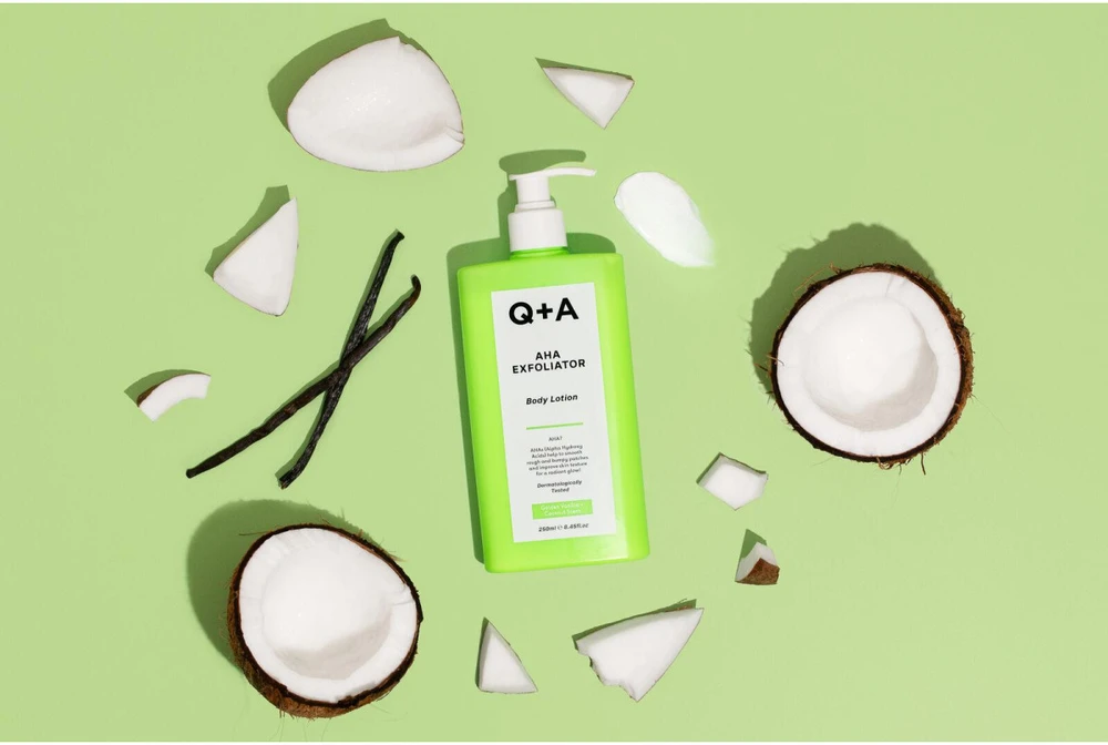 Q+A AHA Exfoliator Losjonas kūnui šveičiamasis kūno losjonas, 250 ml