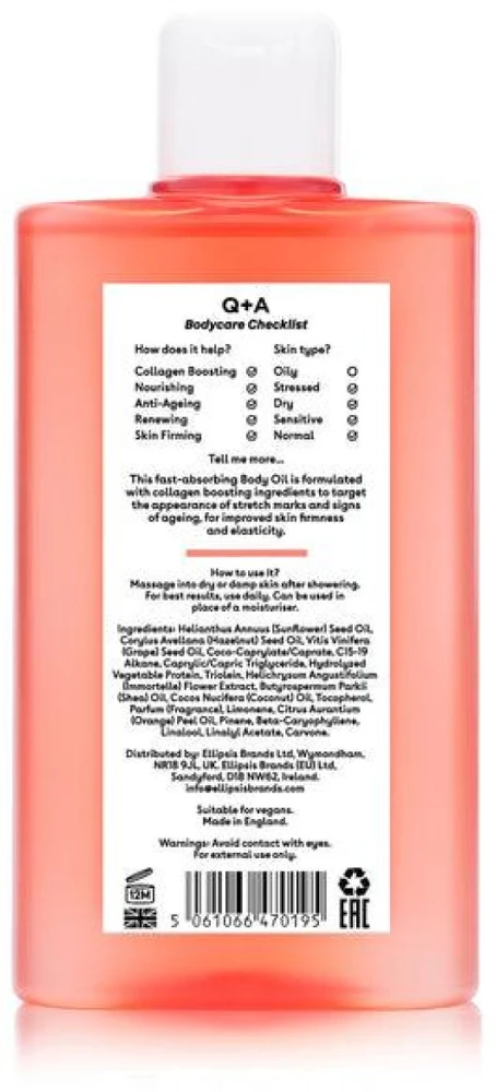 Q+A Collagen Firming Body Oil stangrinamasis kūno aliejus, 150 ml