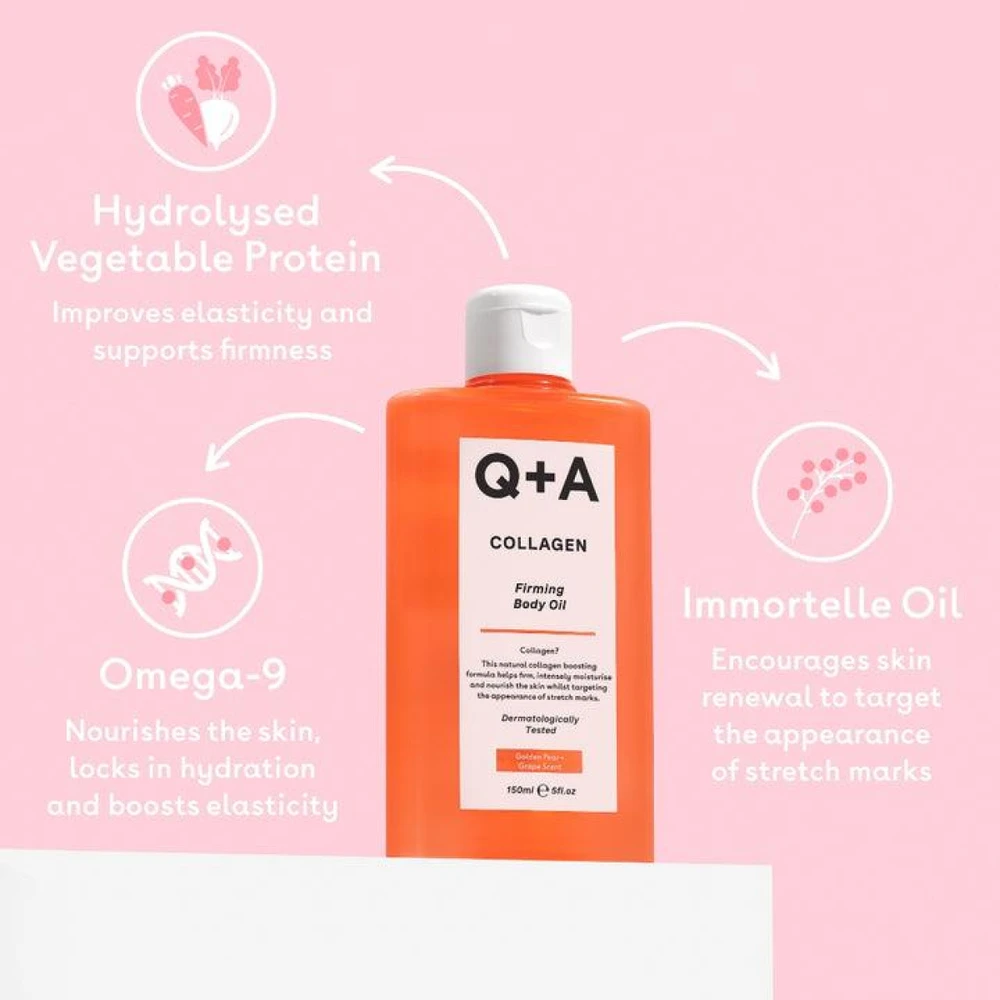 Q+A Collagen Firming Body Oil stangrinamasis kūno aliejus, 150 ml