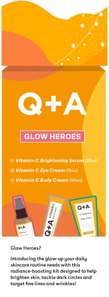Q+A GLOW HEROES Gift Set odos priežiūros priemonių rinkinys su vitaminu C