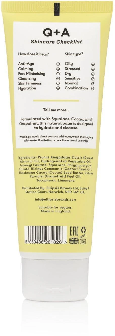 Q+A Grapefruit Cleansing Balm Valomasis veido balzamas, 125 ml