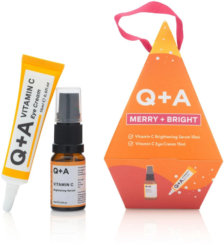 Q+A Merry + Bright Gift Set veido priežiūros priemonių rinkinys su vitaminu C
