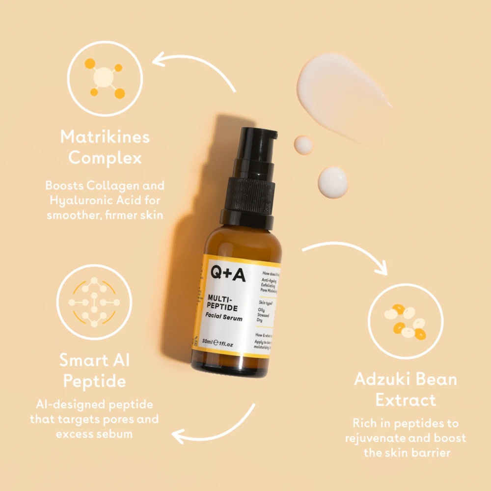 Q+A Multi-Peptide Facial Serum veido serumas su peptidais, 30 ml