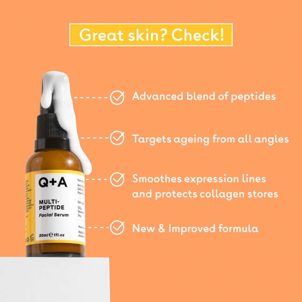 Q+A Multi-Peptide Facial Serum veido serumas su peptidais, 30 ml