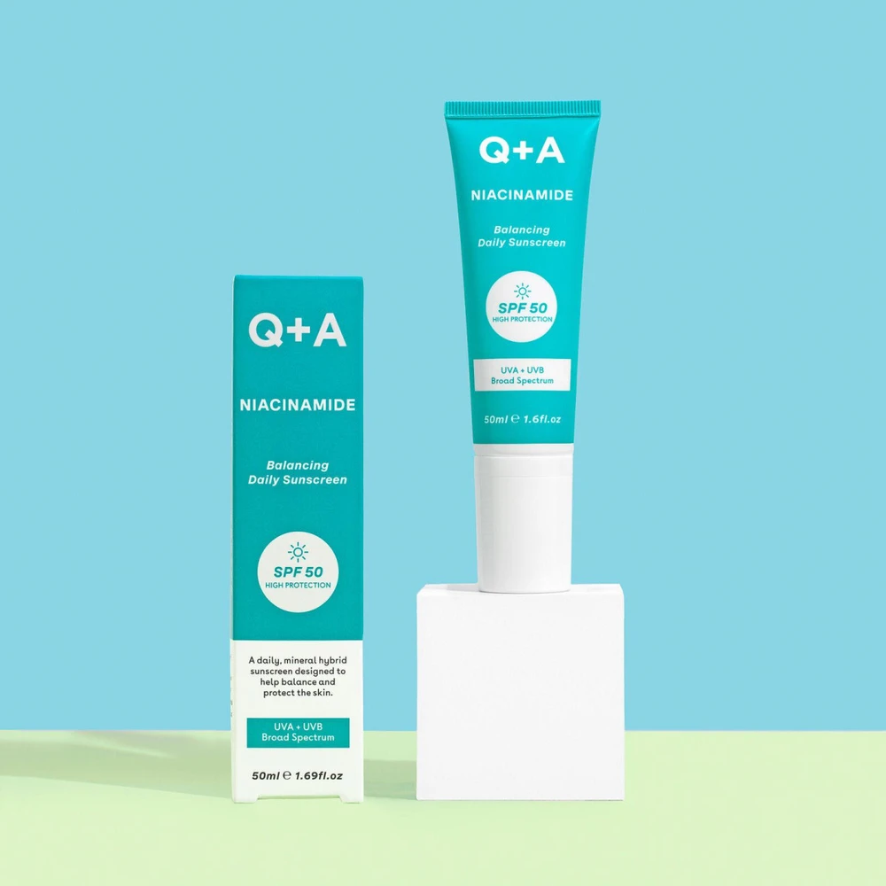 Q+A Niacinamide Balancing SPF50 Apsauginis kremas nuo saulės probleminei odai, 50 ml