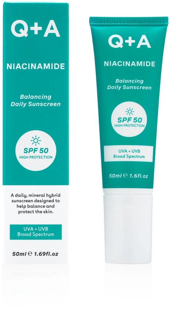 Q+A Niacinamide Balancing SPF50 Apsauginis kremas nuo saulės probleminei odai, 50 ml