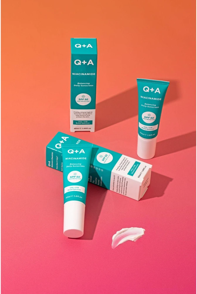 Q+A Niacinamide Balancing SPF50 Apsauginis kremas nuo saulės probleminei odai, 50 ml