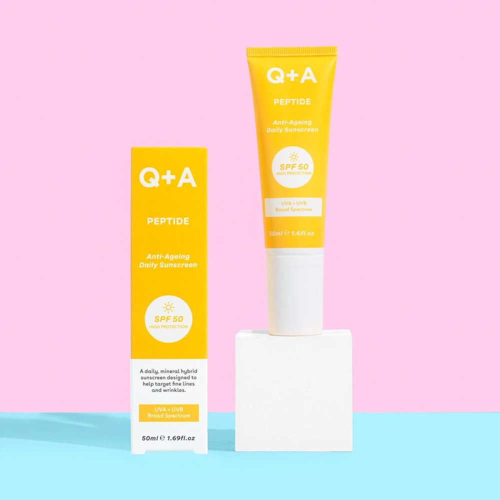 Q+A Peptide Anti-Ageing SPF50 apsauginis kremas nuo saulės brandžiai odai, 50 ml