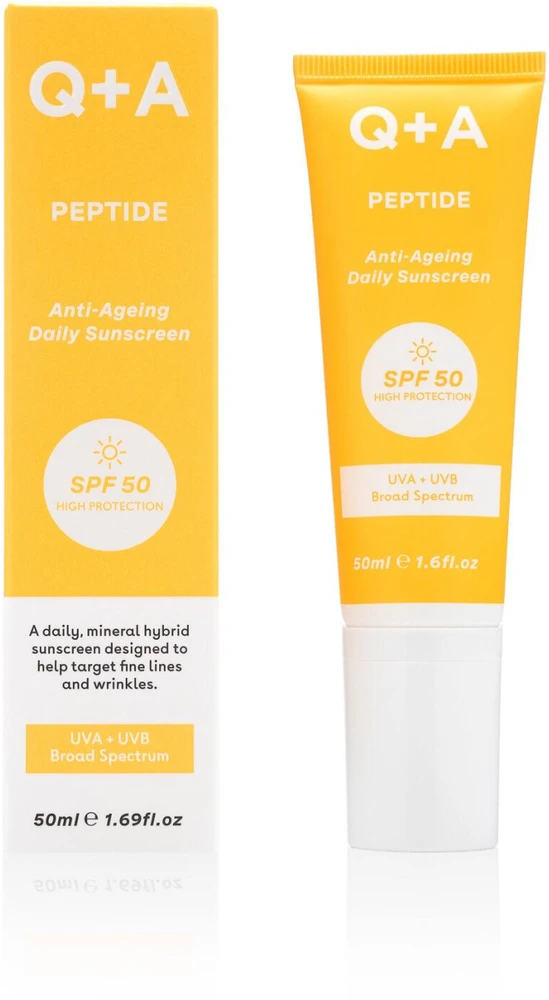 Q+A Peptide Anti-Ageing SPF50 apsauginis kremas nuo saulės brandžiai odai, 50 ml