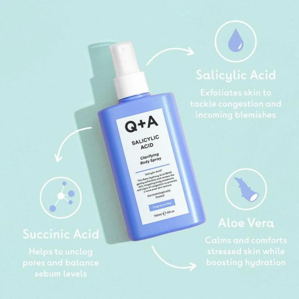 Q+A Salicylic Acid Body Purškiklis kūno dulksna su salicilo rūgštimi, 150 ml