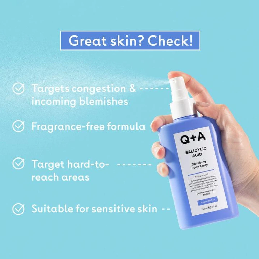 Q+A Salicylic Acid Body Purškiklis kūno dulksna su salicilo rūgštimi, 150 ml
