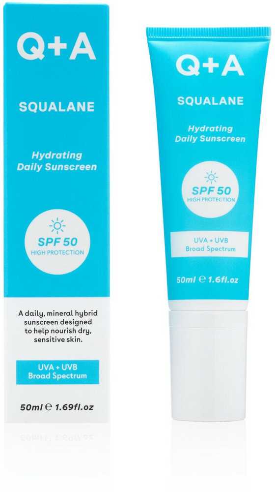 Q+A Squalane Hydrating SPF50 Drėkinamasis veido kremas nuo saulės, 50 ml