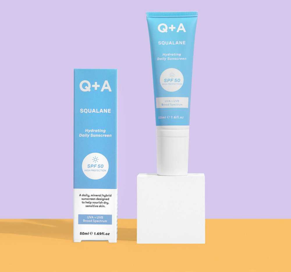 Q+A Squalane Hydrating SPF50 Drėkinamasis veido kremas nuo saulės, 50 ml