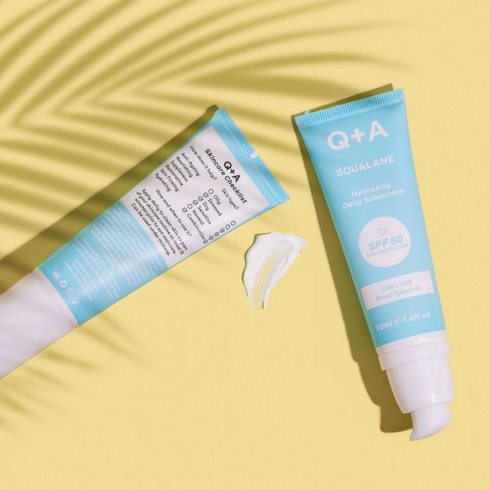 Q+A Squalane Hydrating SPF50 Drėkinamasis veido kremas nuo saulės, 50 ml