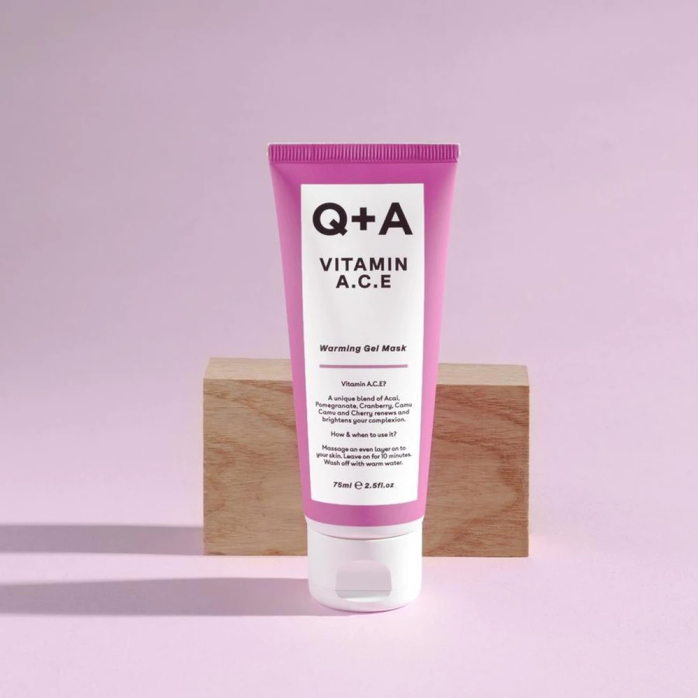 Q+A Vitamin A.C.E Warming Gel Mask Gelinė gaivinamoji veido kaukė, 75 ml
