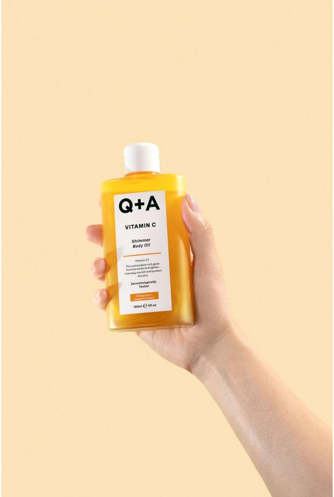 Q+A Vitamin C Shimmer Body Oil žėrintis kūno aliejus, 150 ml