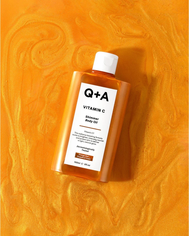 Q+A Vitamin C Shimmer Body Oil žėrintis kūno aliejus, 150 ml