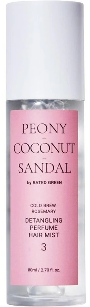 Rated Green Rated Žalias Rated Žalias Peony Cocconut Sandal 03 Detanling Perfume Hair Mist parfmuota plaukų dulksna, 80 ml