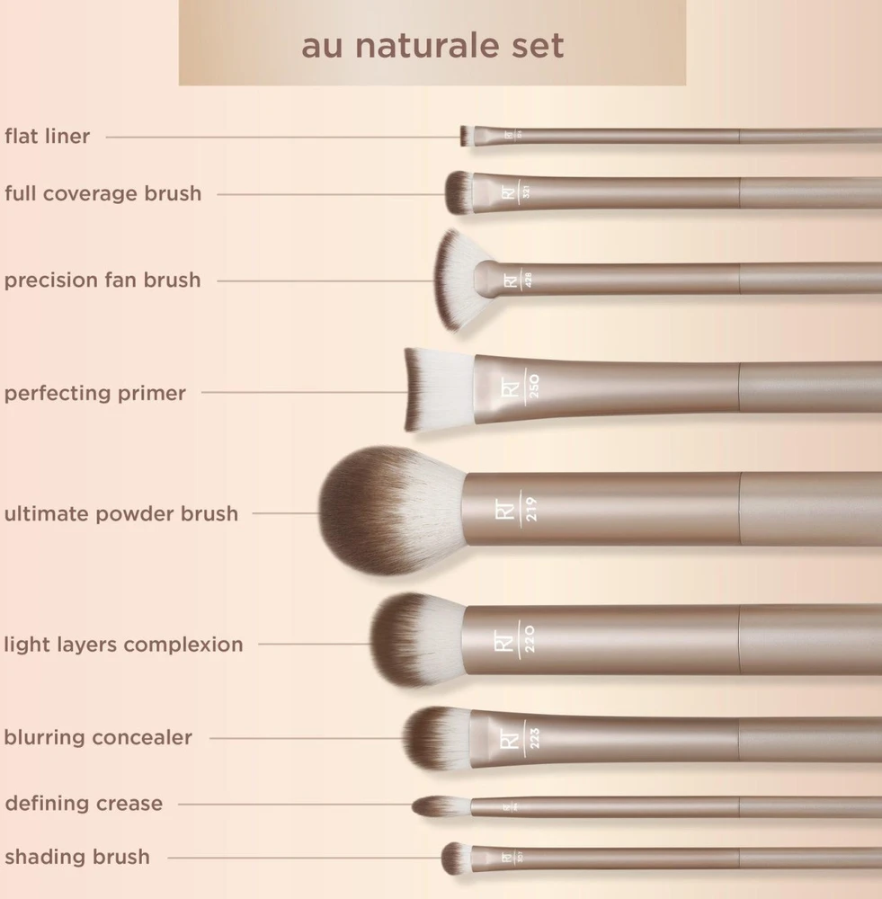 Real Techniques Au Naturale makiažo šepetėlių rinkinys, 9 vnt.